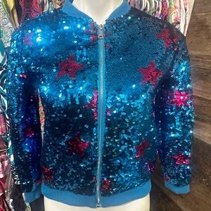 JoJo Siwa Blue with Pink Stars Sequin Bomber Jacket